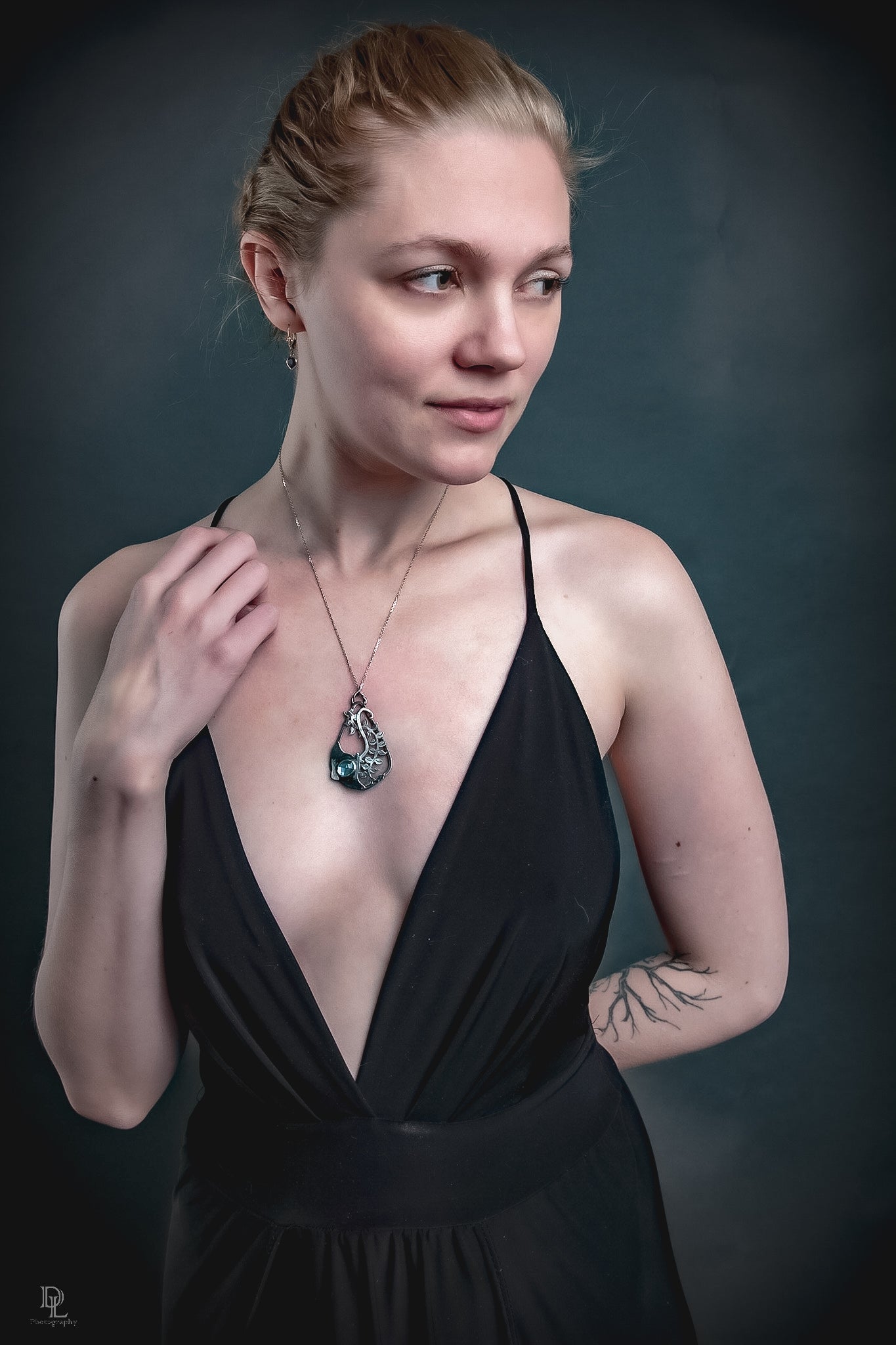 Layered sterling silver and textured seaweed stingray pendant and silvery blue amazonite doublet