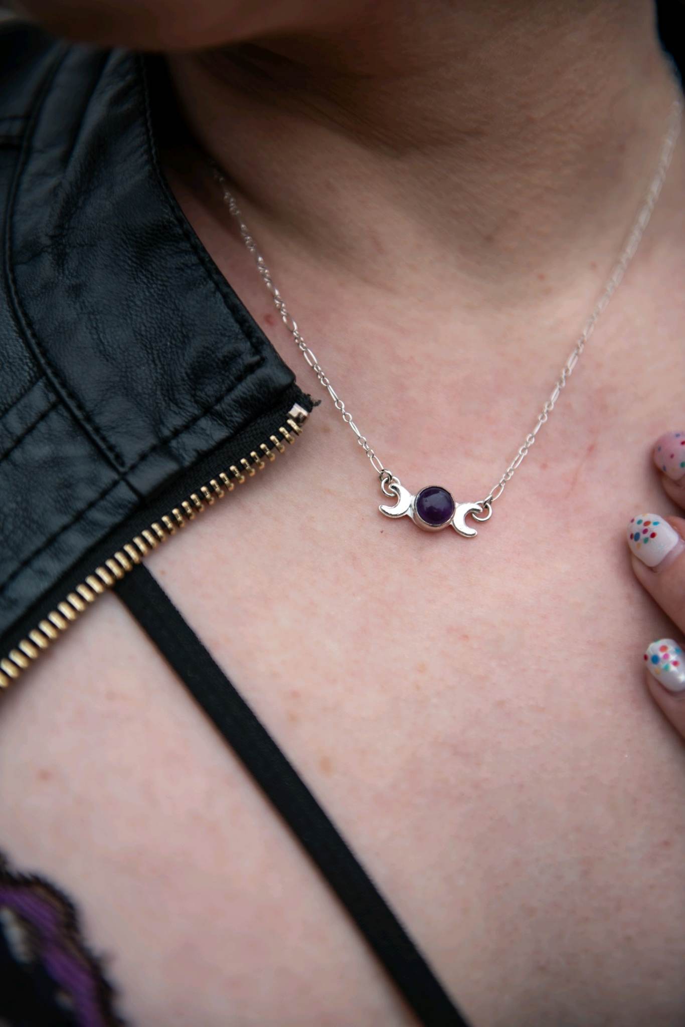 Amethyst Triple Moon Pendant – Songbird Silver - Main Image