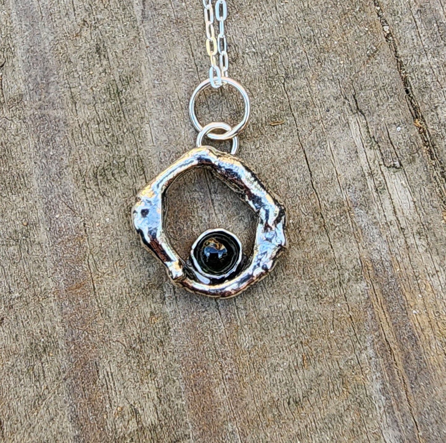 Molten Pendant with Tourmaline #02 dark green