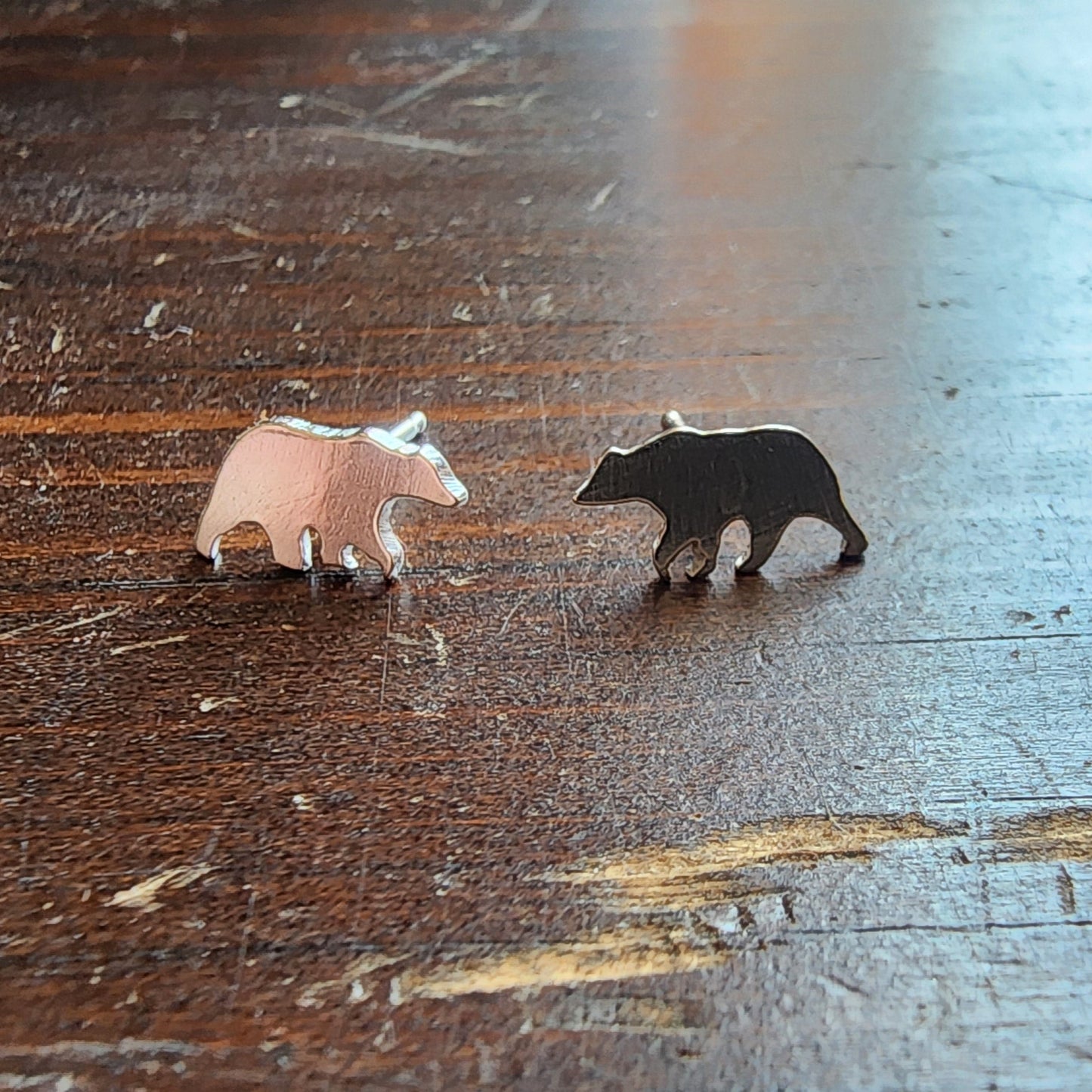 sterling silver bear stud earrings with silicone backs