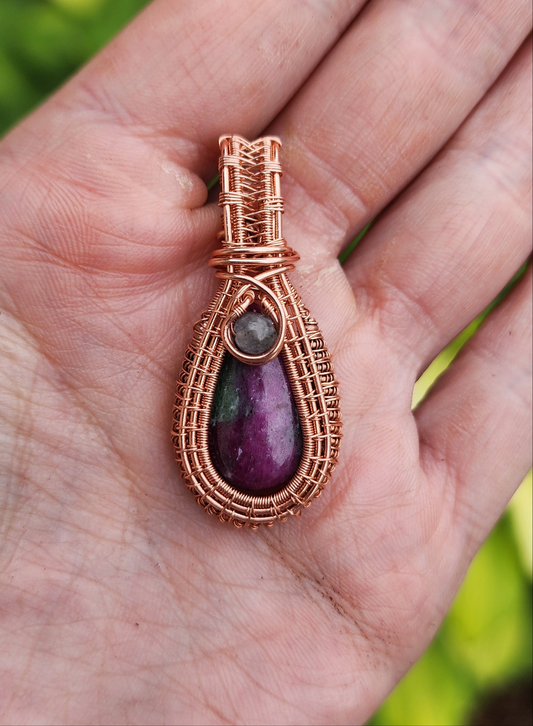 Ruby in Zoisite Copper Woven Pendant