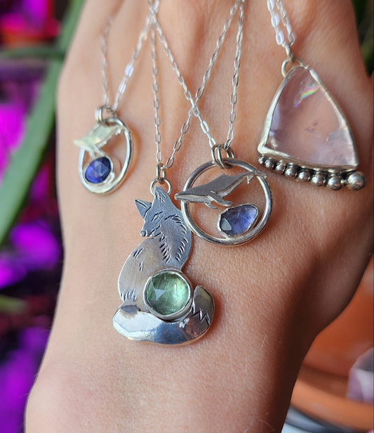 Sitting Fox and Kyanite Pendant