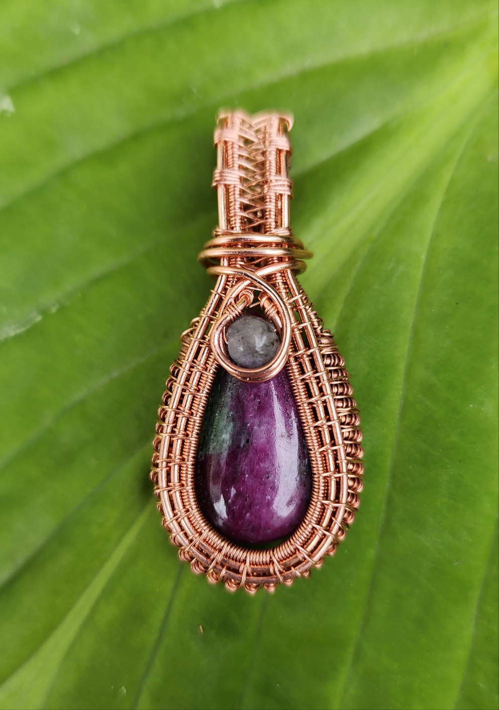 Ruby in Zoisite Copper Woven Pendant