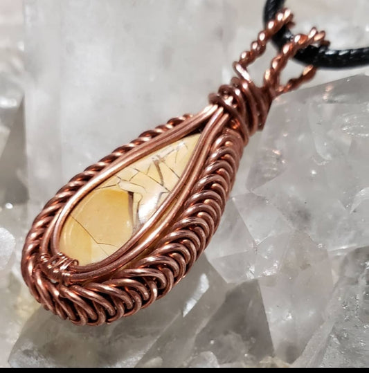 Brecciated Mookaite and Copper Woven Pendant