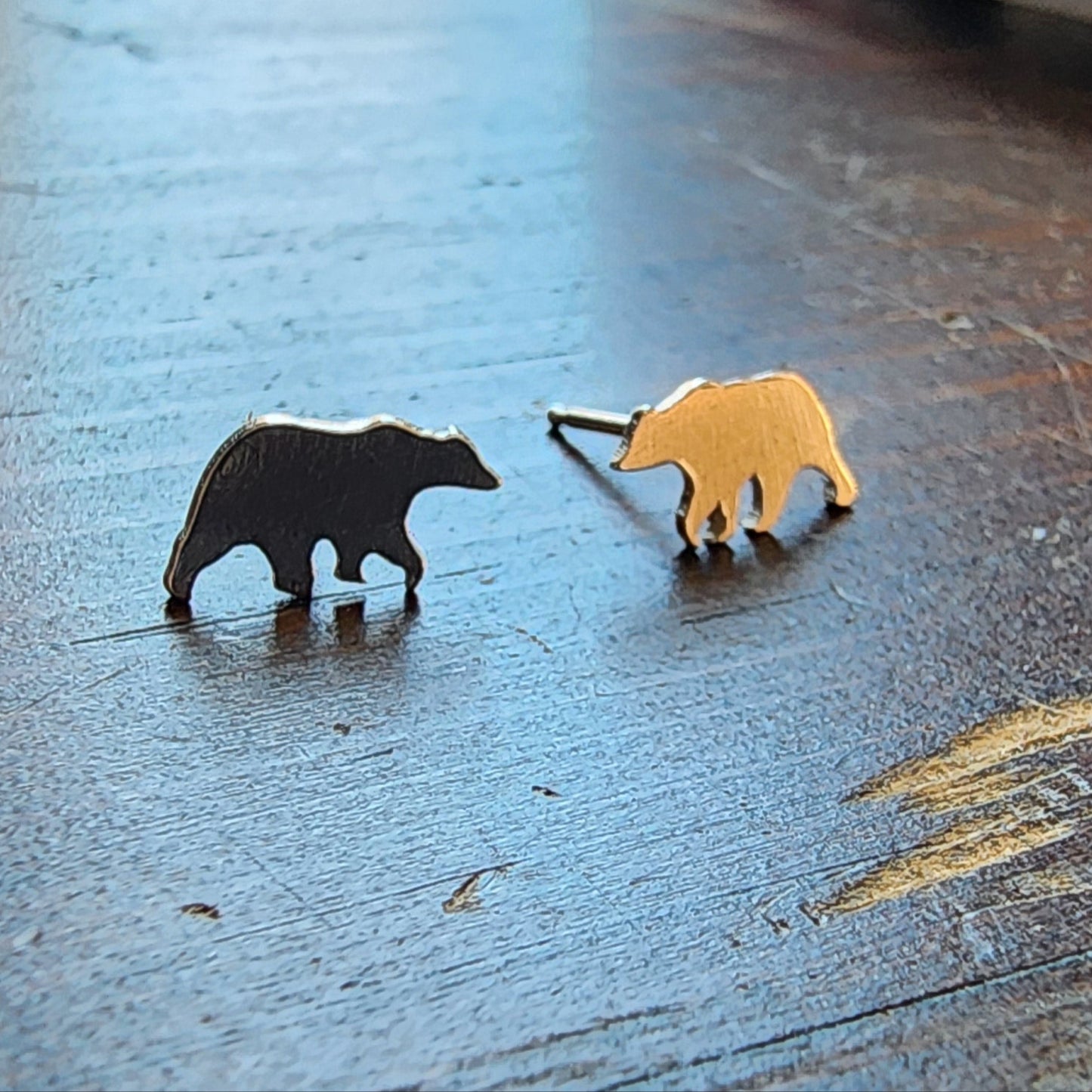 sterling silver bear stud earrings with silicone backs