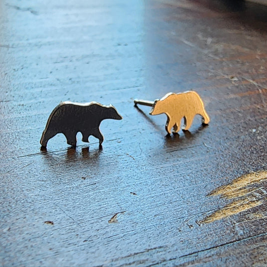 sterling silver bear stud earrings with silicone backs