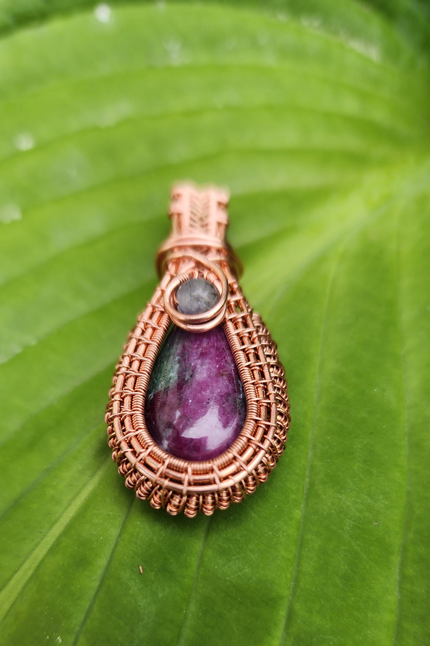 Ruby in Zoisite Copper Woven Pendant