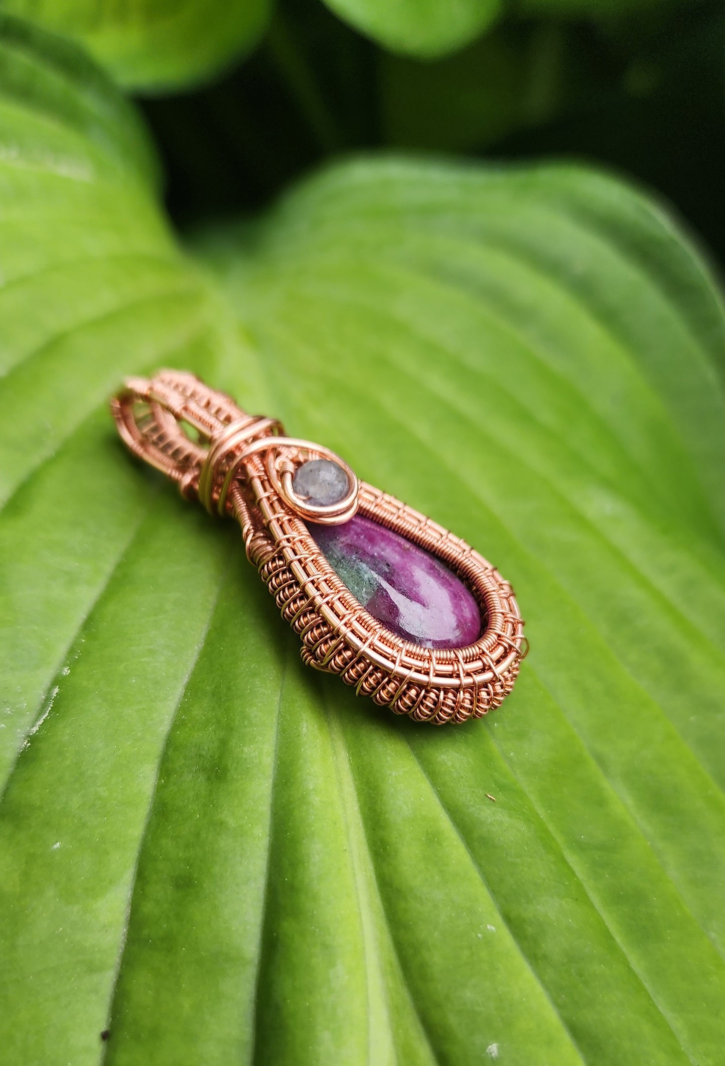 Ruby in Zoisite Copper Woven Pendant