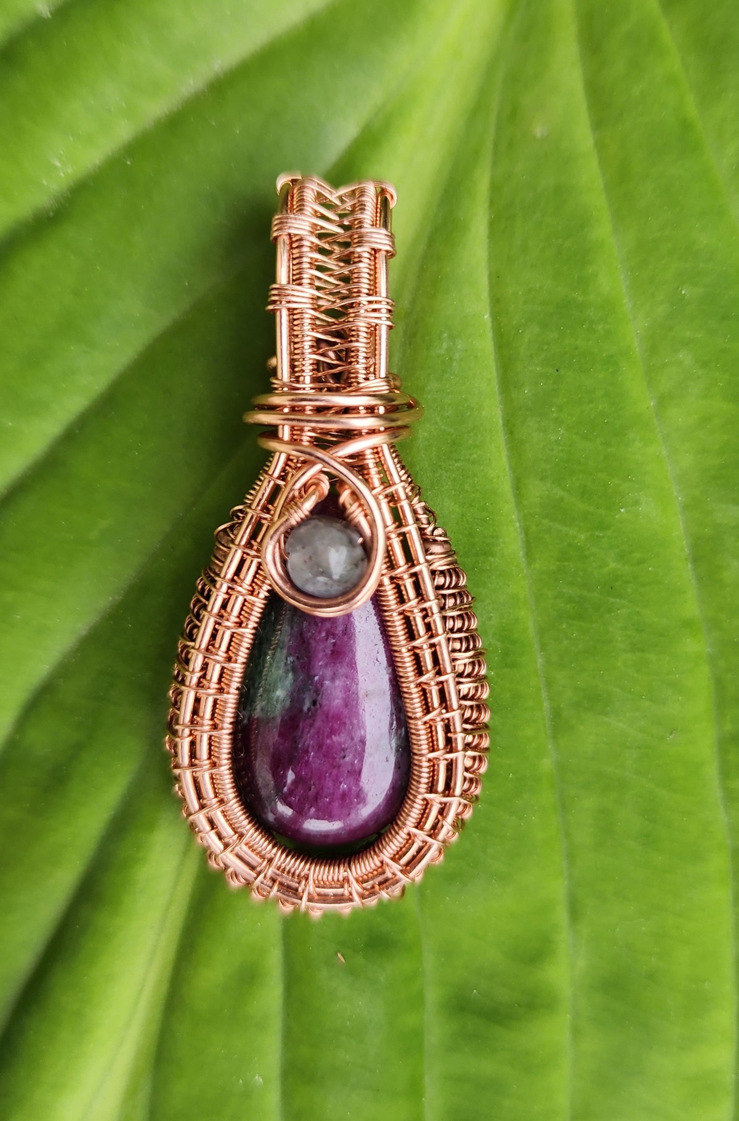 Ruby in Zoisite Copper Woven Pendant
