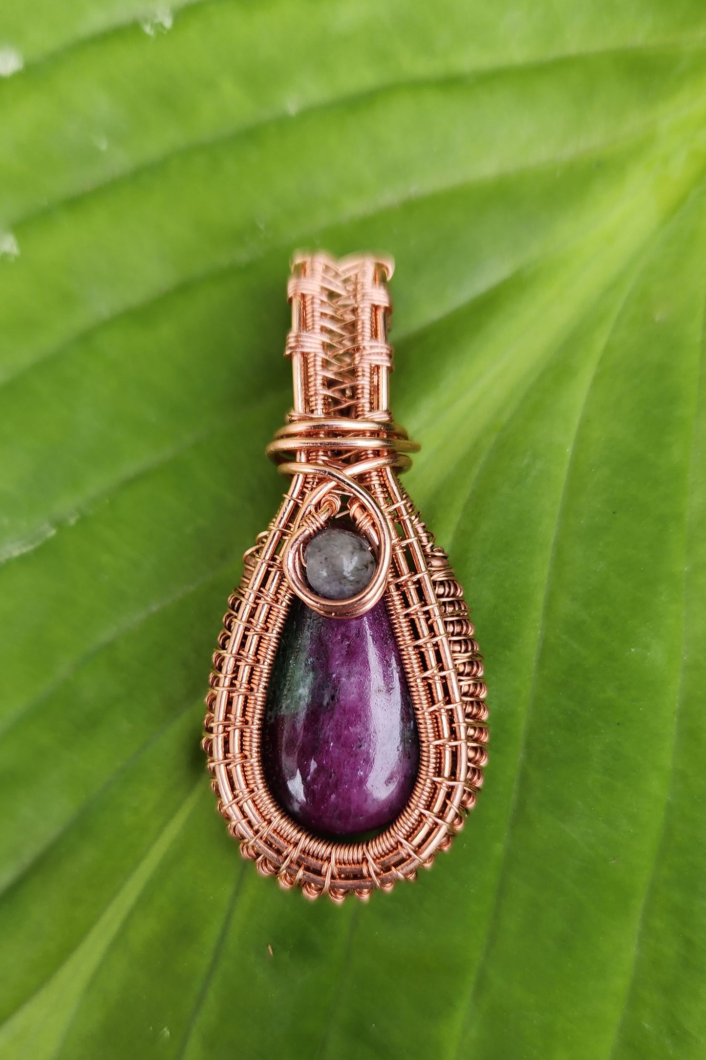 Ruby in Zoisite Copper Woven Pendant