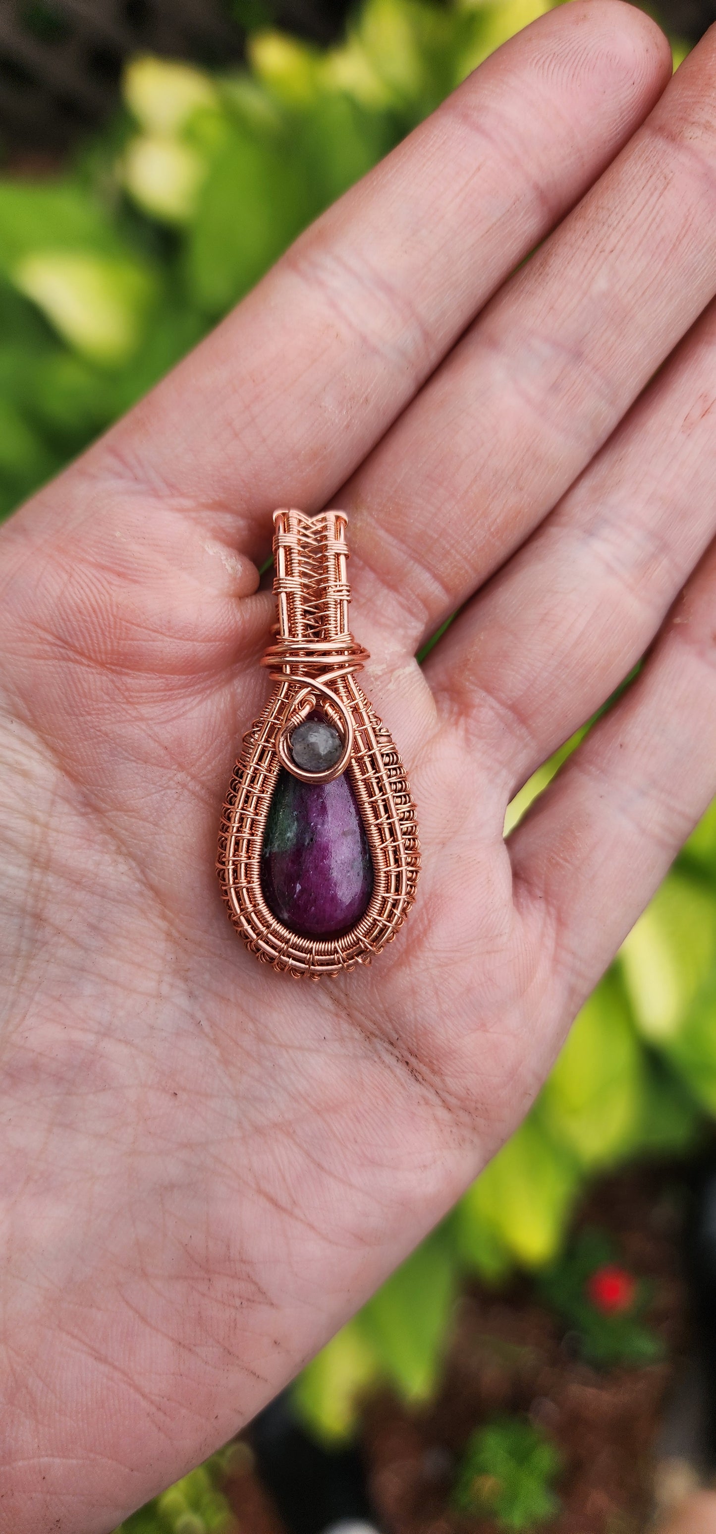 Ruby in Zoisite Copper Woven Pendant