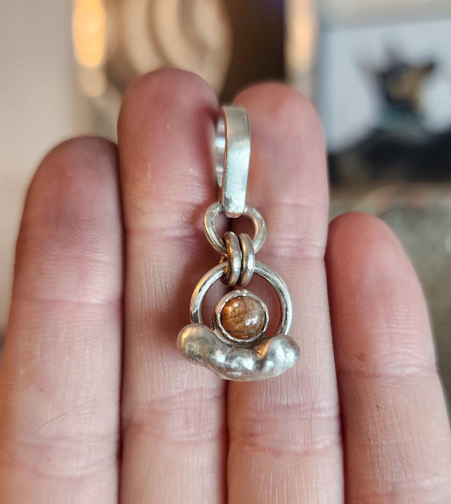 Sunstone Pendant with Collar Bail- Custom for Abby