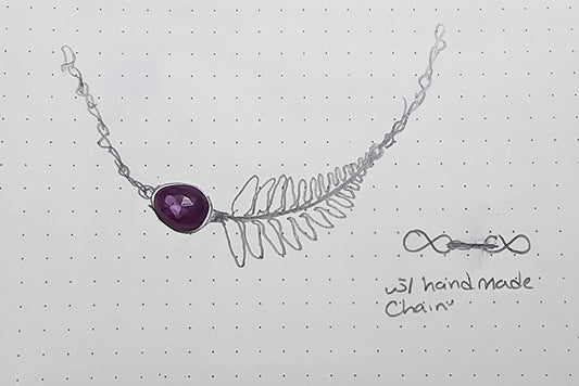 Silky Ruby and Fern Necklace with handmade Infinity Chain