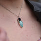 Amethyst and amazonite with two moons sterling silver pendant closeup
